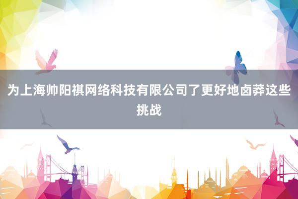 为上海帅阳祺网络科技有限公司了更好地卤莽这些挑战